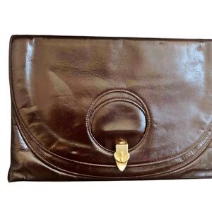 Vintage 70s Brown Leather Mod Clutch